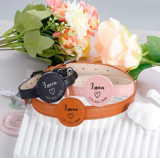 Handcrafted Leather Pet Collars with AirTag Support – Personalized for Your Furry Friend